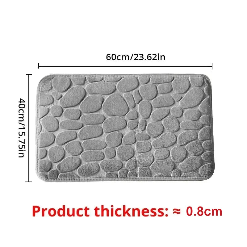 Embossed Microfibre Floor Mat – Anti-Slip, Memory Foam, Pebble Design for Bathroom & Living Room