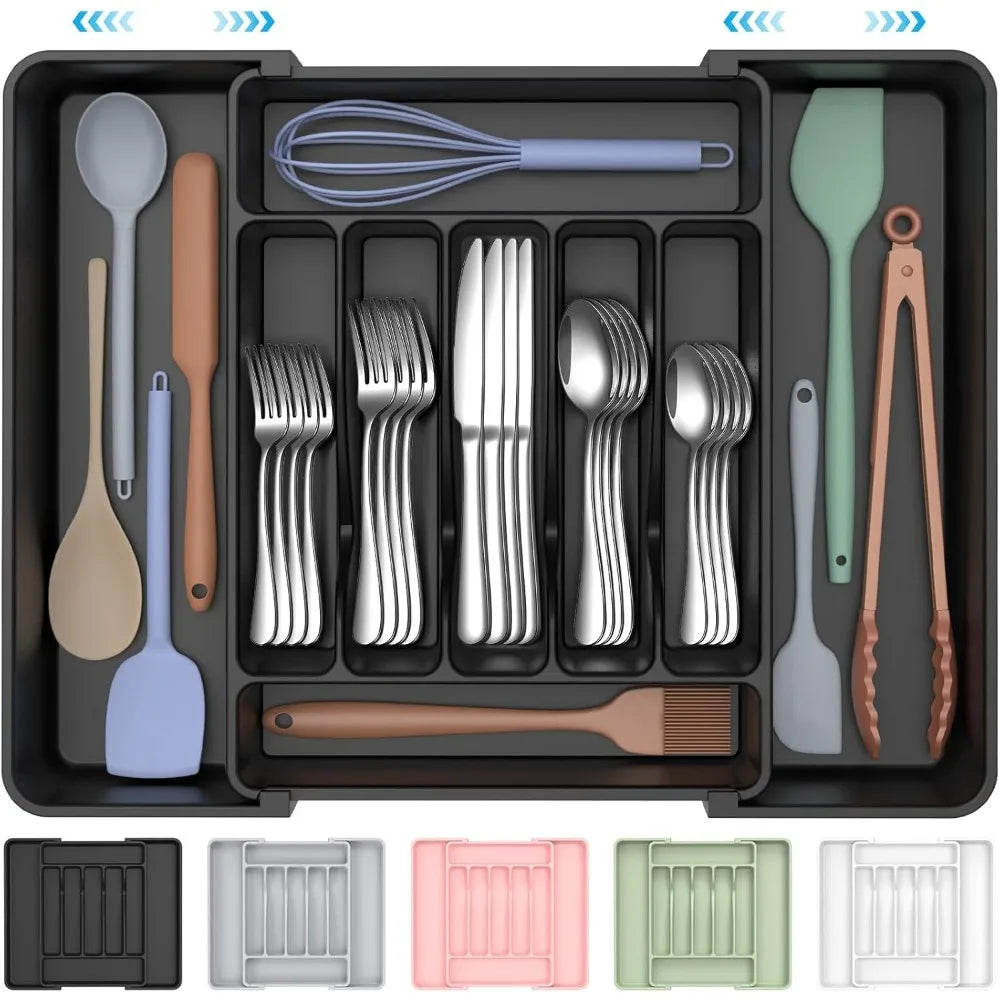 NEW-Extra Large Expandable Silverware Organizer, BPA-Free Food-Safe Cutlery Flatware Organizer, Kitchen Utensil Drawer