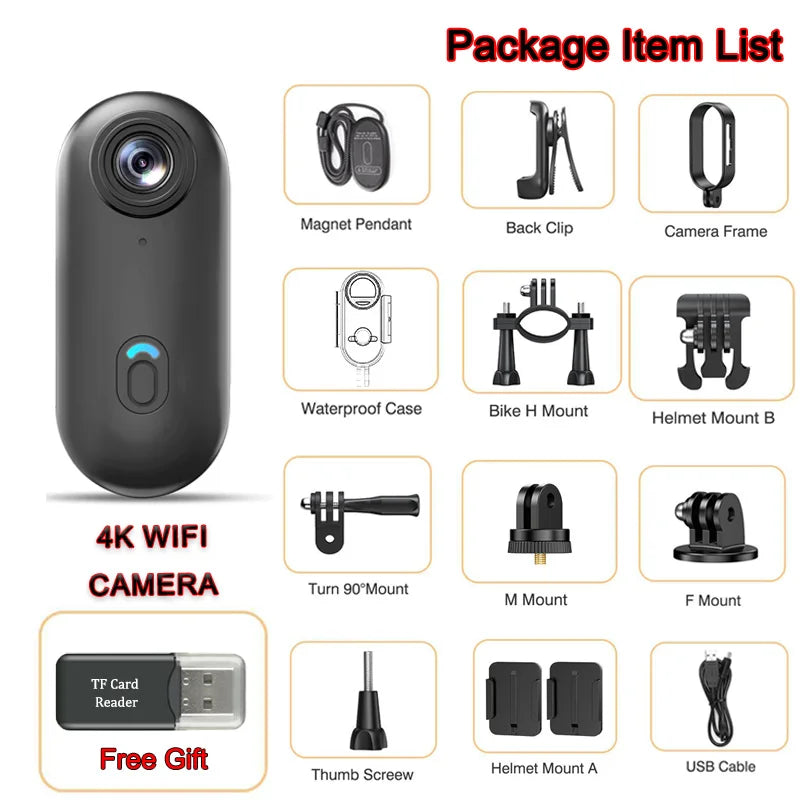 Mini Wearable Action Camera - 1080P HD Clip-On Vlogging Camera with WiFi