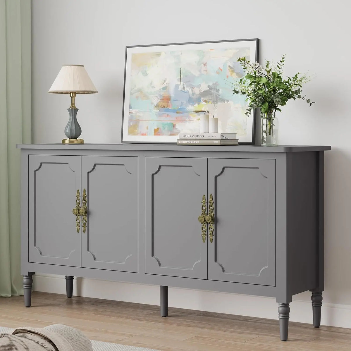 Modern Sideboard Buffet Cabinet with Adjustable Shelves & Carved Handles