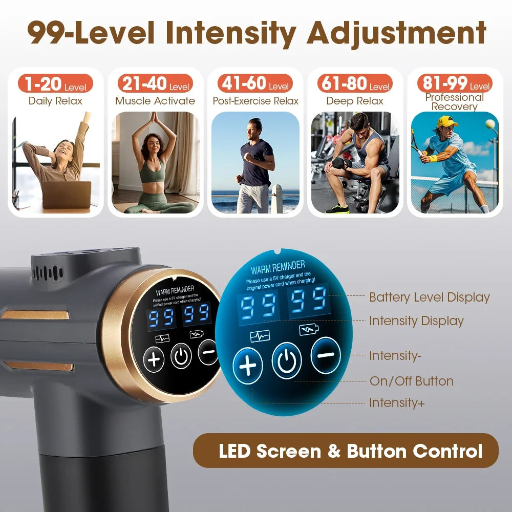 Rechargeable Massage Gun with 11 Heads and Adjustable Speeds