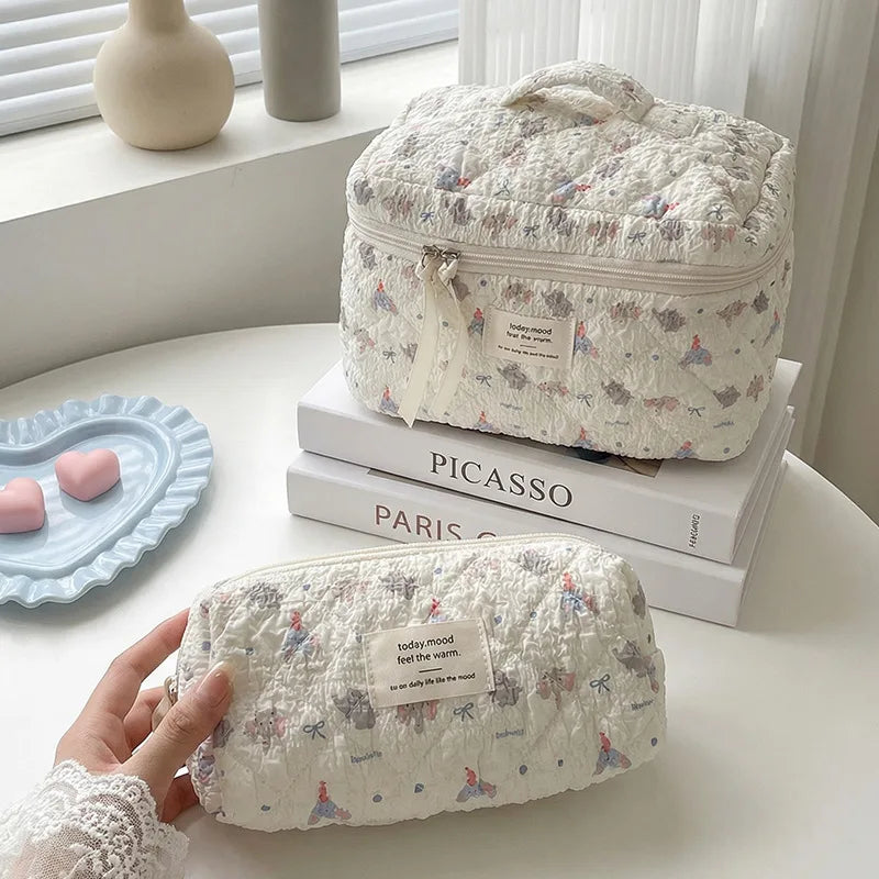 Cartoon baby elephant seersucker cosmetic bag soft cute padded cotton large-capacity storage bag travel portable washing bag