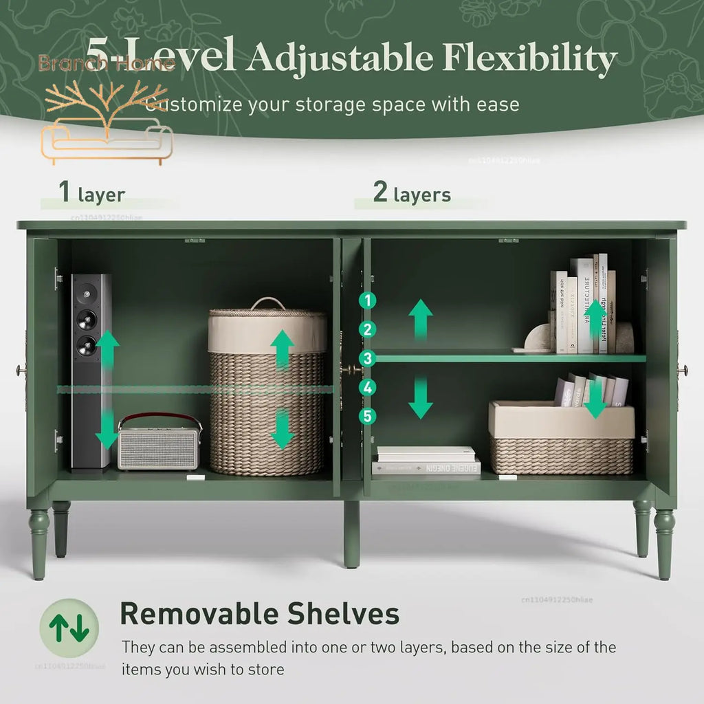 Modern Sideboard Buffet Cabinet with Adjustable Shelves & Carved Handles