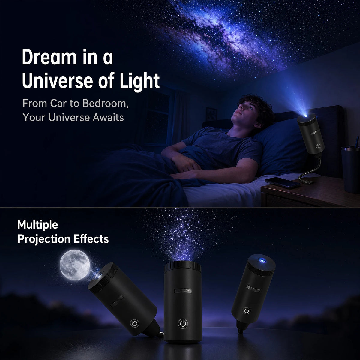 USB Star Projector Lamp, Galaxy Night Light with Adjustable Focus