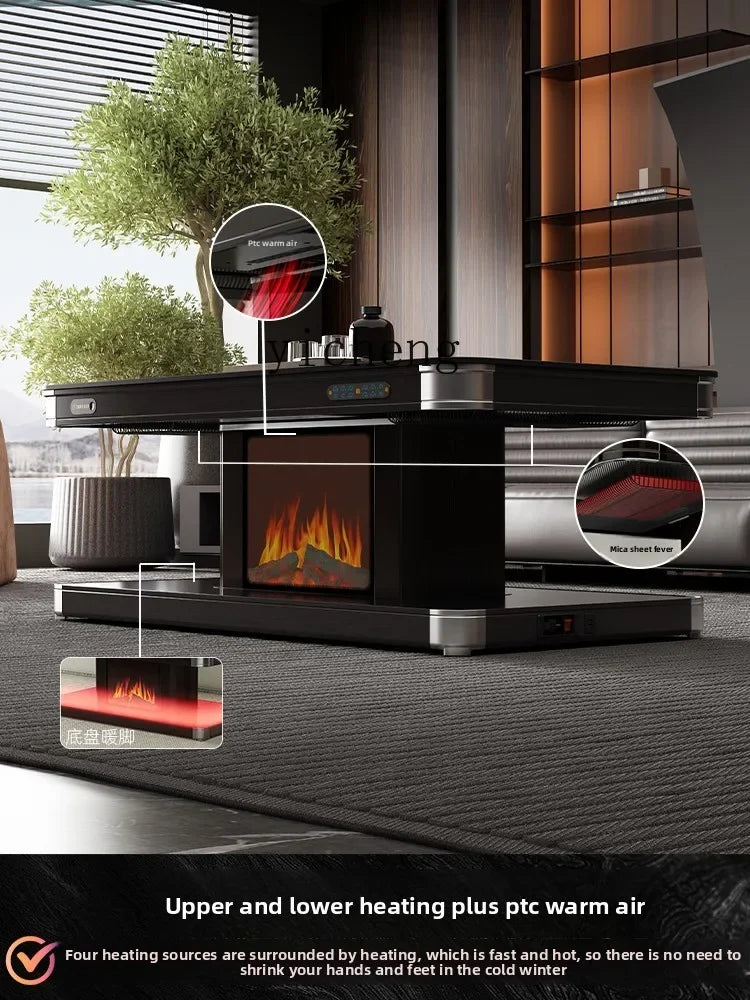 Electric Heated Coffee Table with Flame-Effect Display