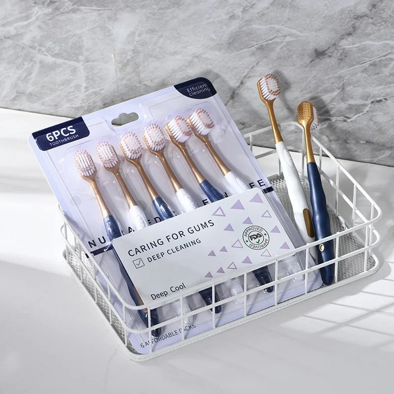 High Quality Wide Head Household 6-pack Adult Soft Bristled Toothbrush For Both Men And Women, Soft And Delicate Details