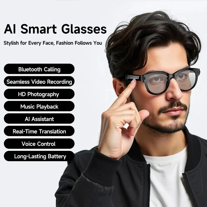 AI Camera Smart Glasses with Bluetooth & Touch Controls