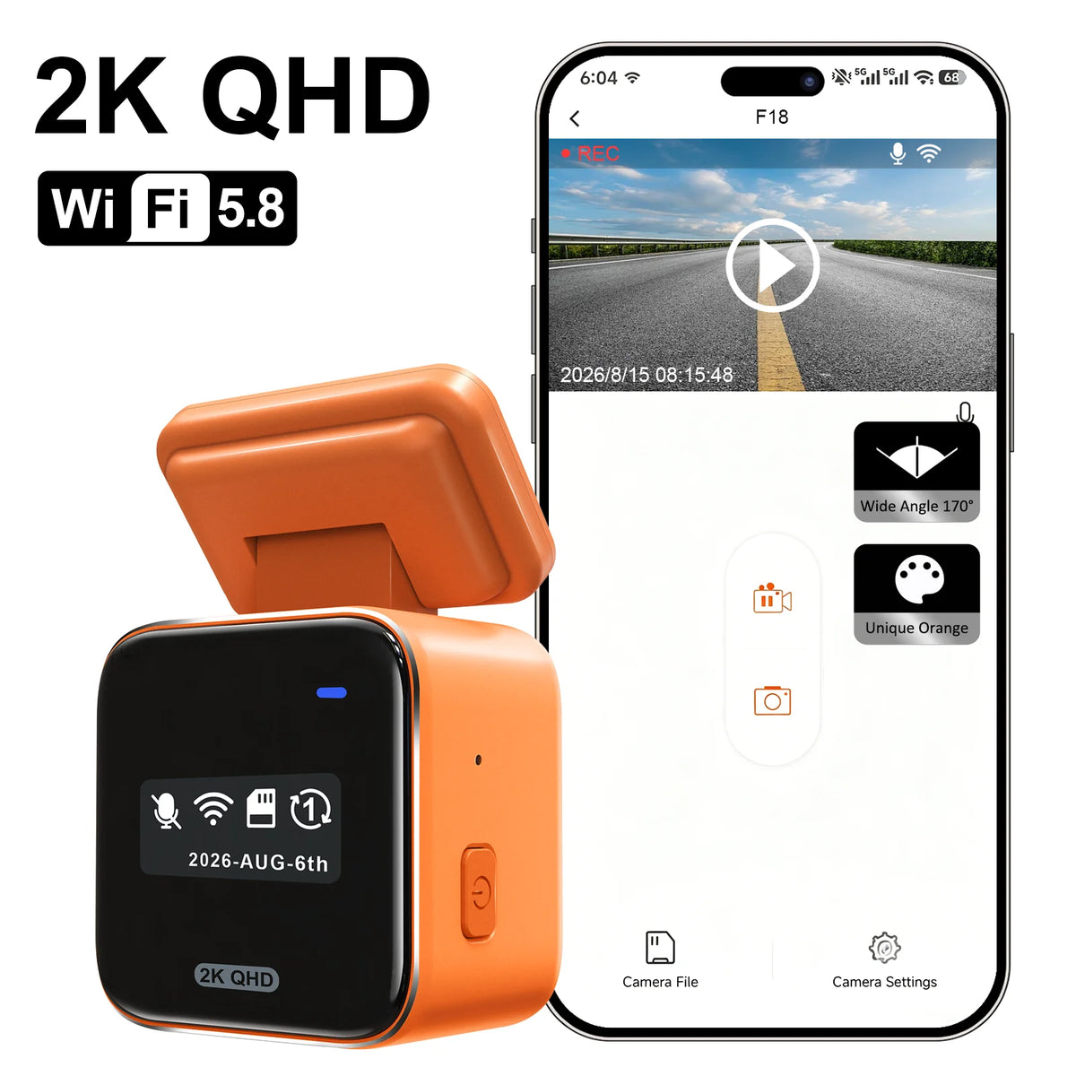 F18 2K Mini Dash Cam with Wi-Fi & Parking Monitor