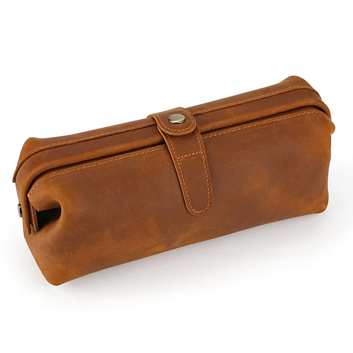 AIGUONIU Crazy Horse Leather Cosmetic Toiletry Bathroom Bag for Traveler Travel Lipstick Make up Bag Full Grain Leather Wash Bag