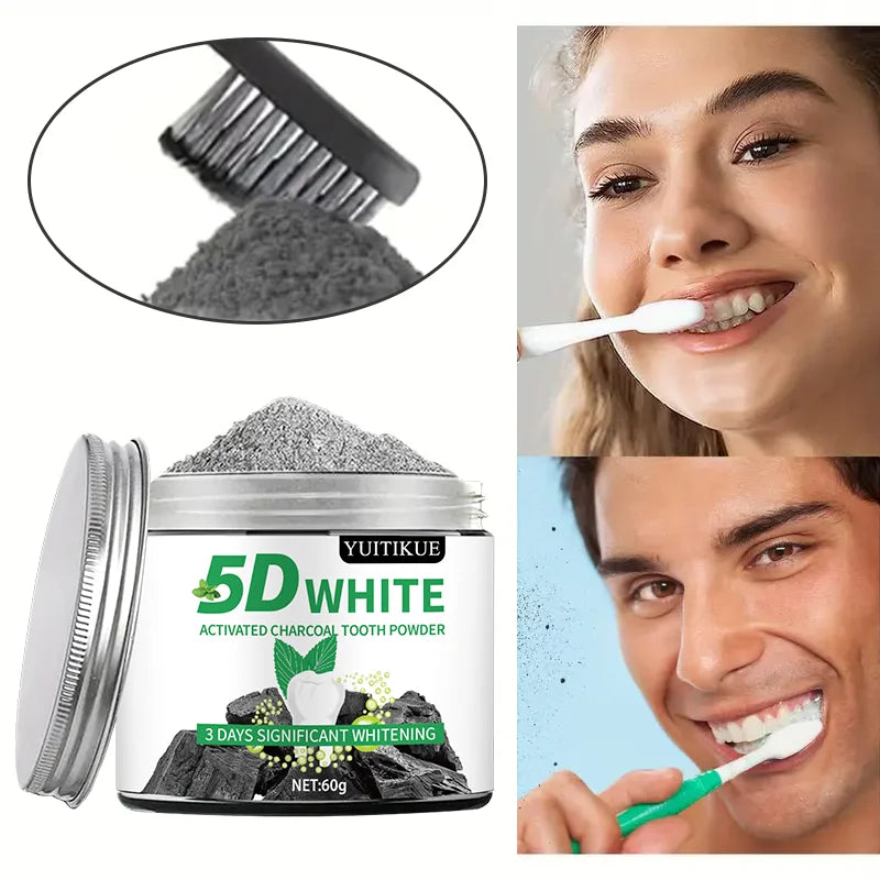 YUlTlKUE 5D White Activated charcoal Tooth Powder Natural Teeth Whitening Oral Care Fresh Breath 60g
