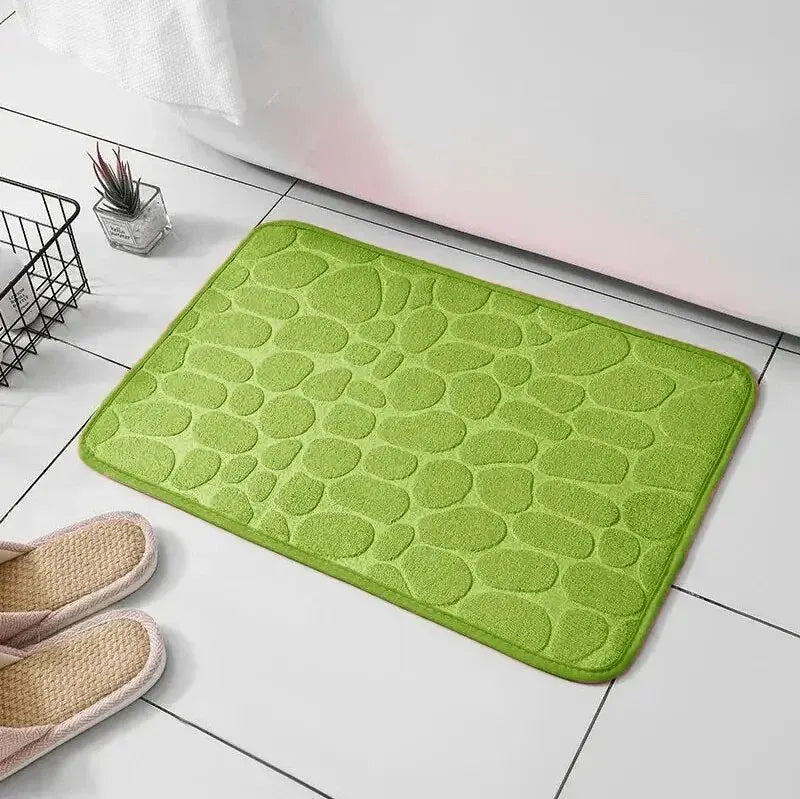 Embossed Microfibre Floor Mat – Anti-Slip, Memory Foam, Pebble Design for Bathroom & Living Room
