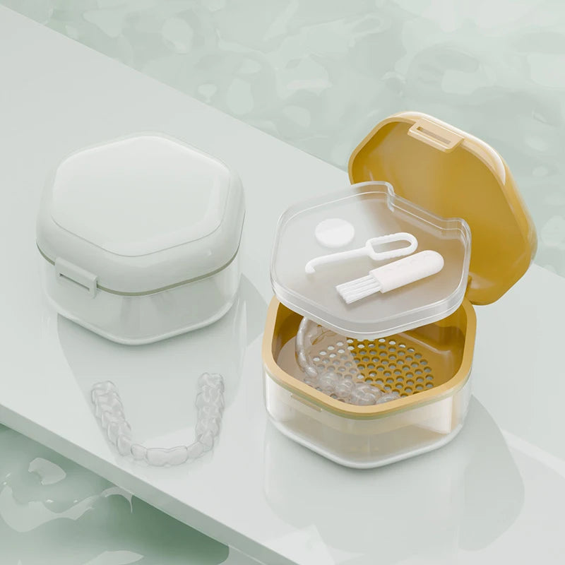 1pcs  Denture Bath Box,Denture Case,Retainer cup,Three-Layer Separation Retainer Case, Denture Cup,Mouth Guards Holder