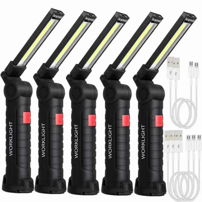 Folding COB LED Work Light - USB Rechargeable Magnetic Inspection Lamp with Hook