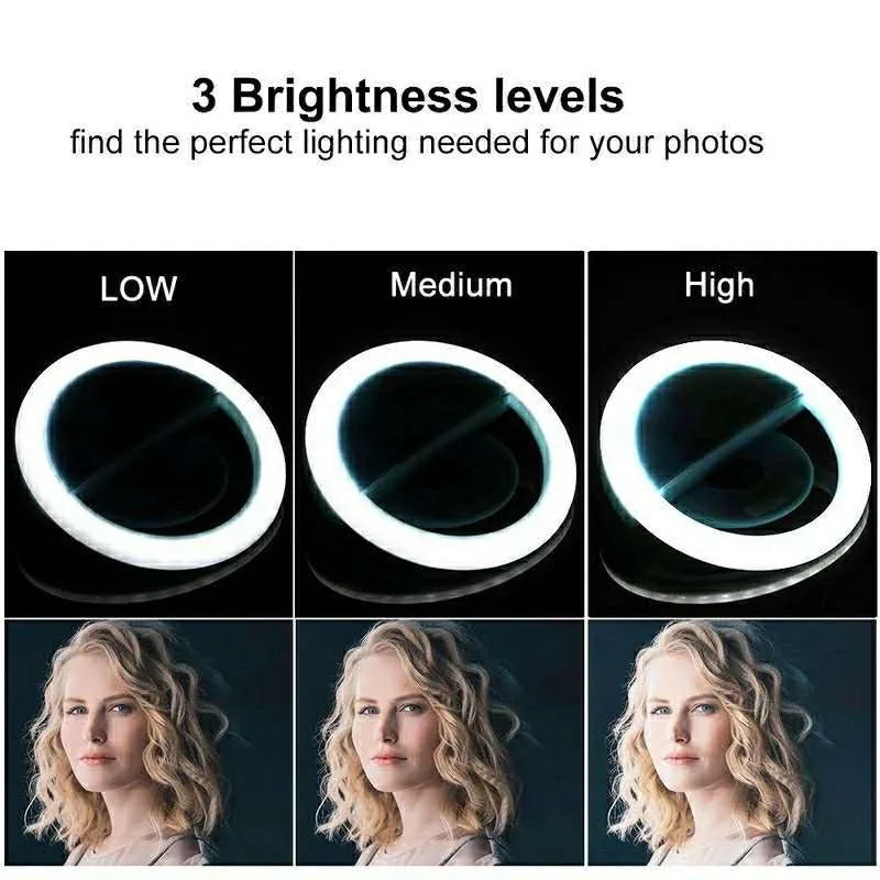 USB Clip-On Selfie Ring Light - 3 Brightness Levels for Phone & Tablet