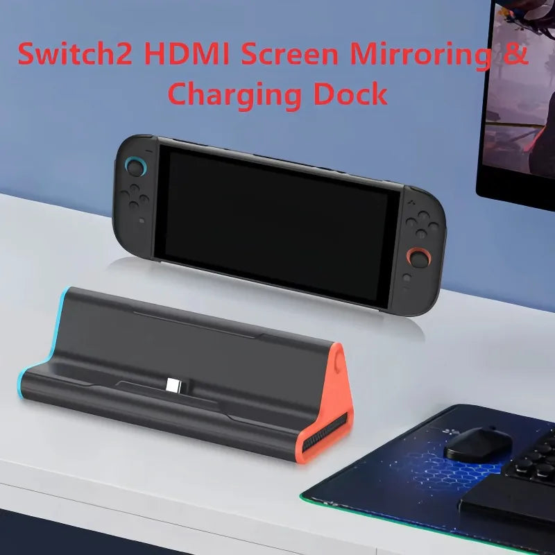 4K HDMI Docking Station for Switch 2, USB-C Male Portable Dock with 60Hz Projection & Charging, HD Video Output to TV