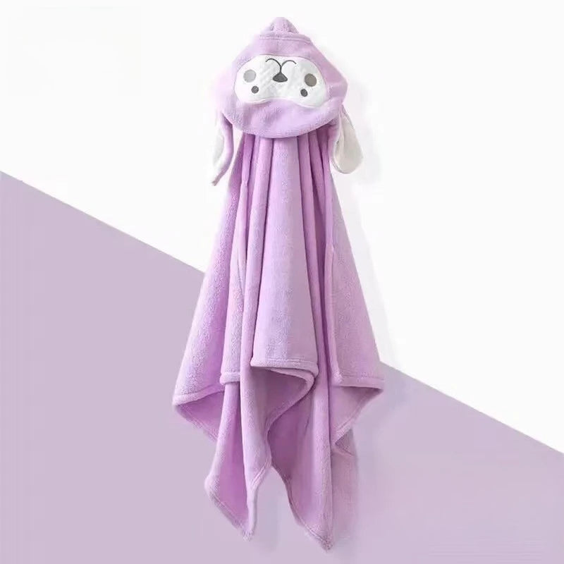 Boys Girls Hooded Bath Towel Cape Thick Coral Fleece Absorbent Wearable Baby Blanket for Nap