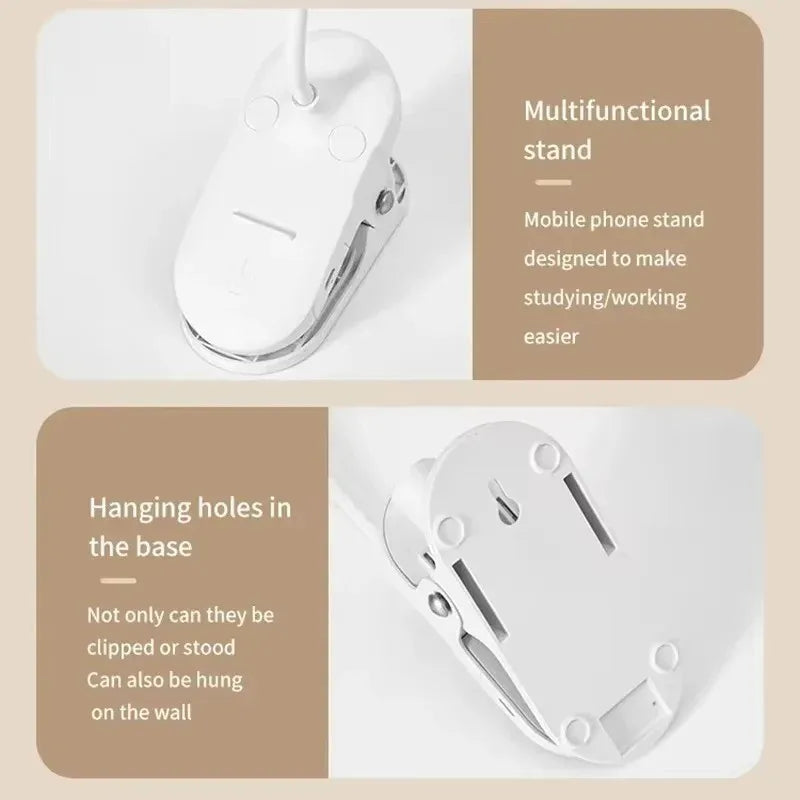 USB Rechargeable Clip-On LED Desk Lamp with 3 Colour Modes