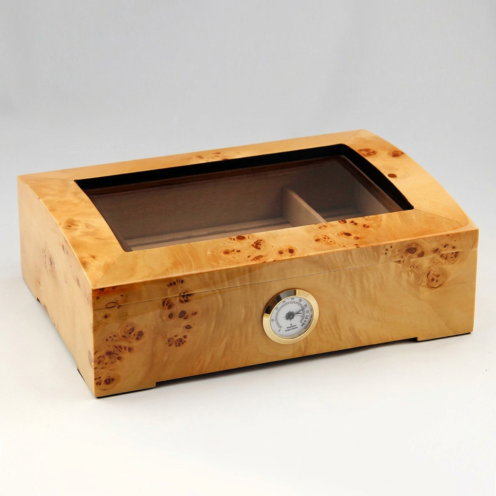 Wooden Cigar Humidor with Hygrometer and Humidifier – Approx. 35 Cigars