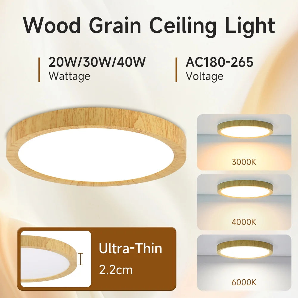 Ultra-Slim LED Ceiling Light – 3 Colour Temperatures, 20W/30W/40W, Round Flush Mount