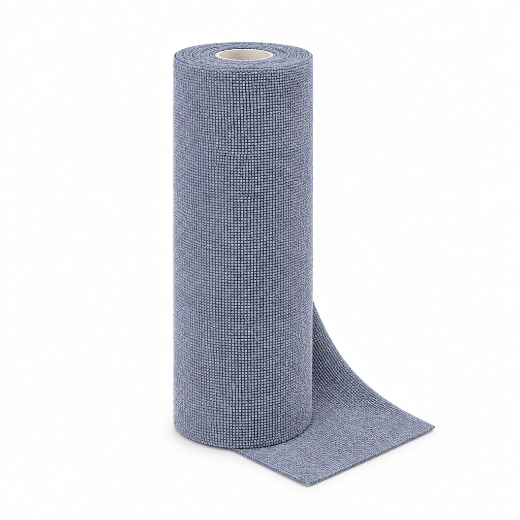 Grey cleaning cloth roll on white