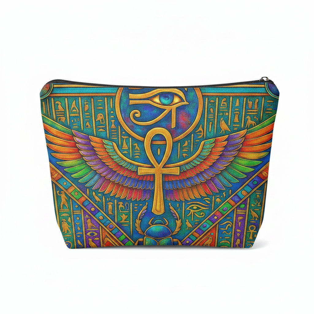 Egyptian Eye of Horus Makeup Bag | Large Zip Cosmetic Pouch – Novelty Gift for Women