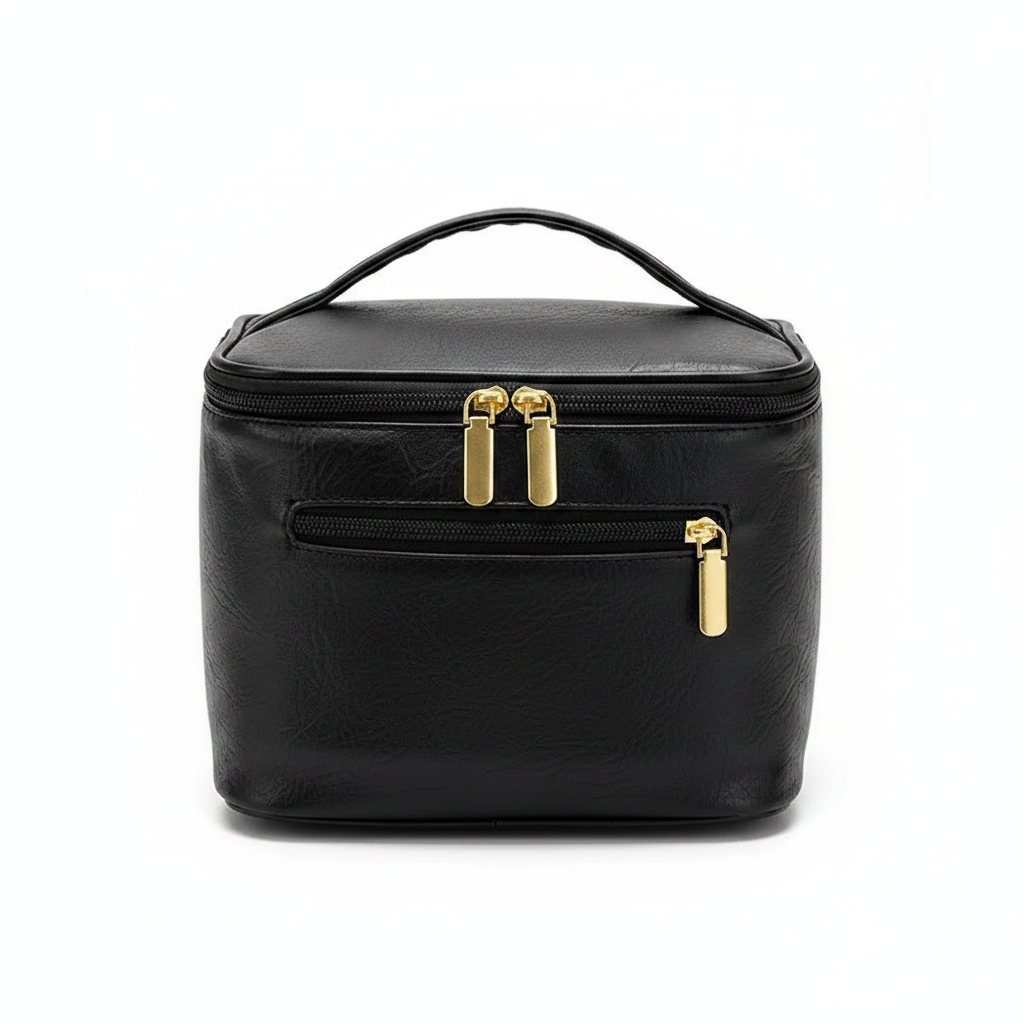 Leather Portable Makeup Case – Zip Closure, Multiple Compartments & Travel Bag