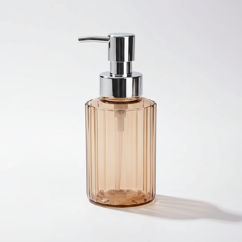 Press Foaming Soap Dispenser — Clear Ribbed Bottle for Bathroom & Kitchen | Hand Soap, Shampoo & Shower Gel