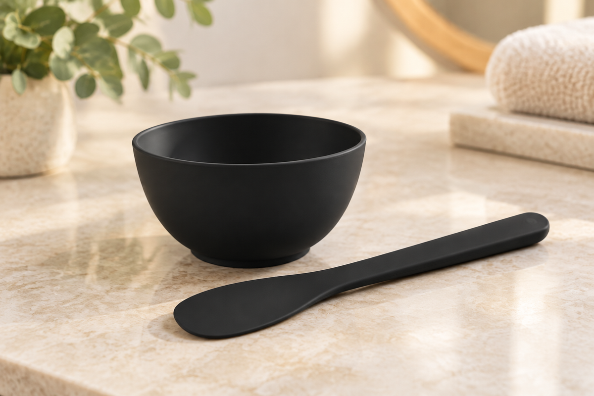 Lifestyle hero image for the silicone facial bowl and spatula set