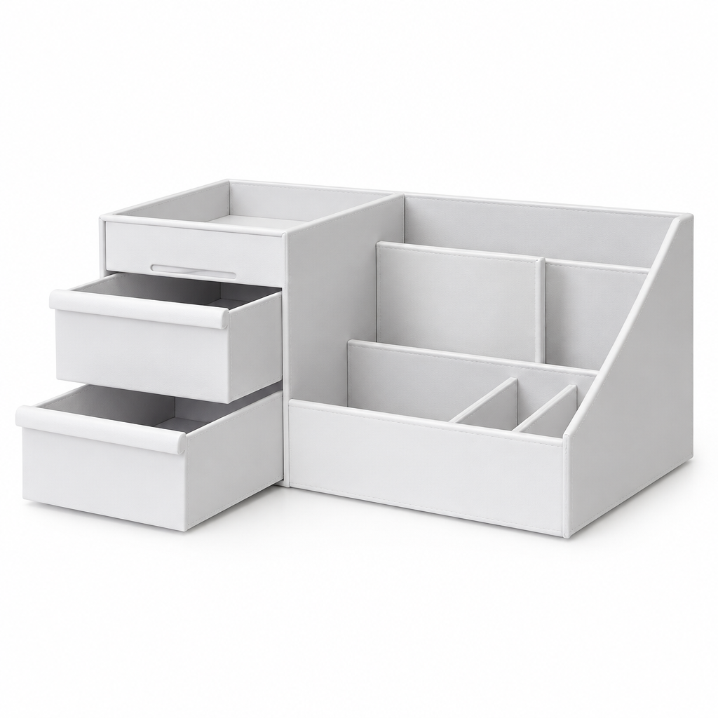 Makeup storage organiser on a clean white background