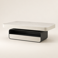 Modern rock-slab coffee table hero image with a warm-white background