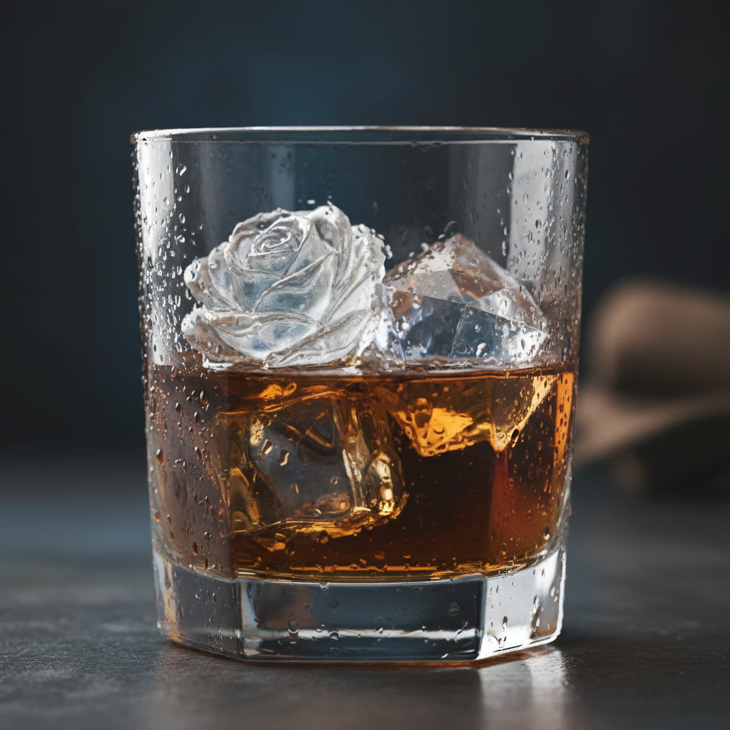 Rose & Diamond Ice in Whiskey Glass