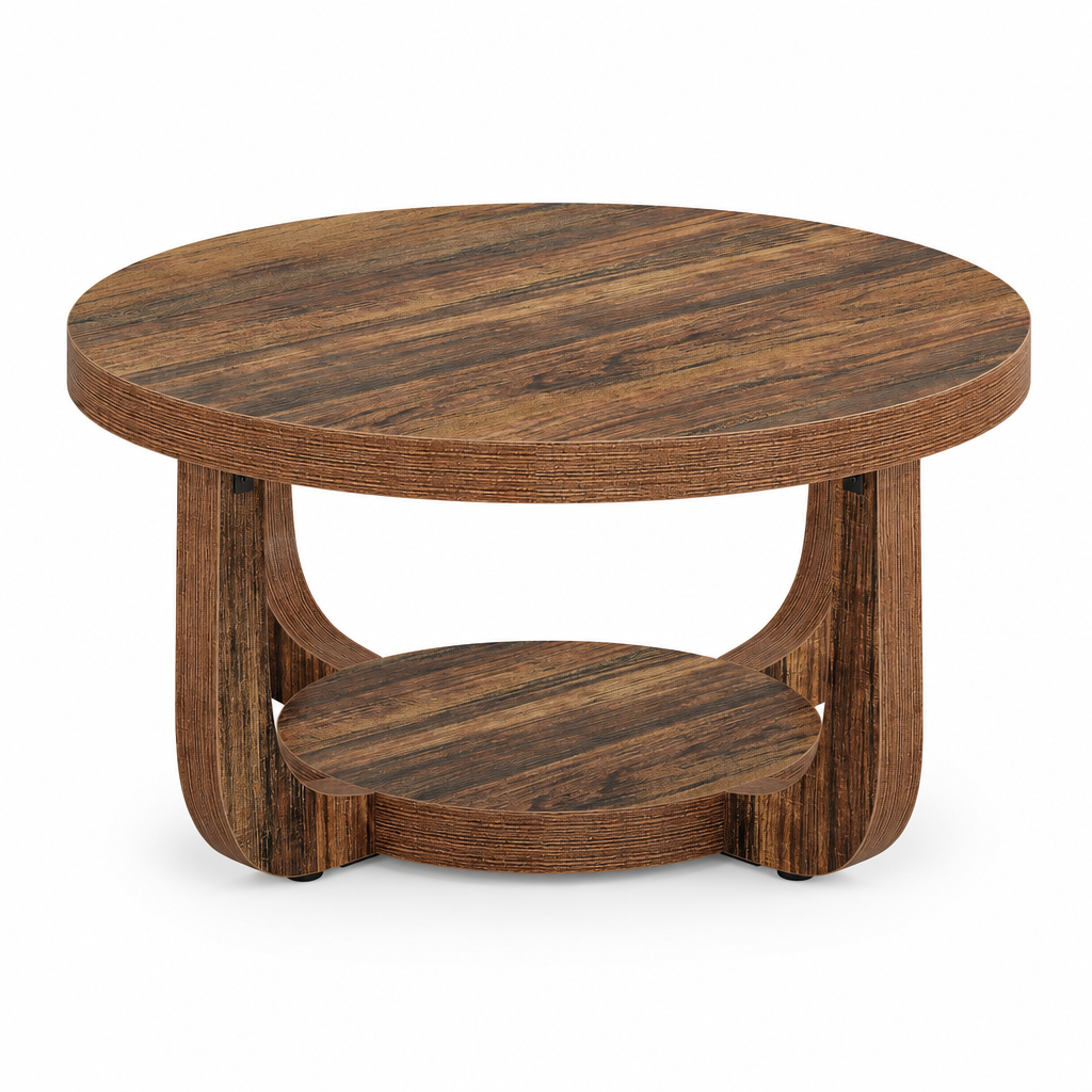 Round two-tier coffee table hero image on a white background