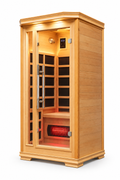 Sauna with red heater illuminated