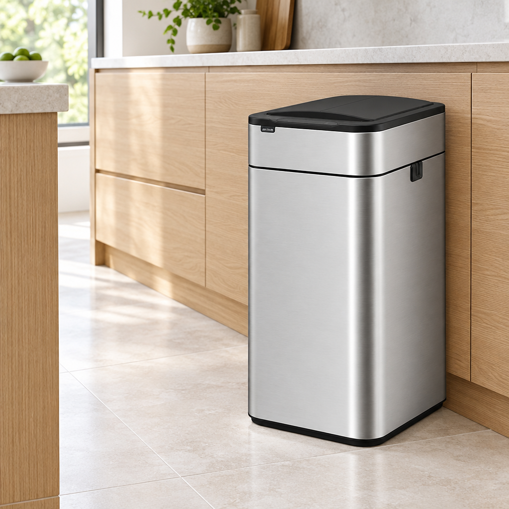 Silver 50L bin in a contemporary kitchen