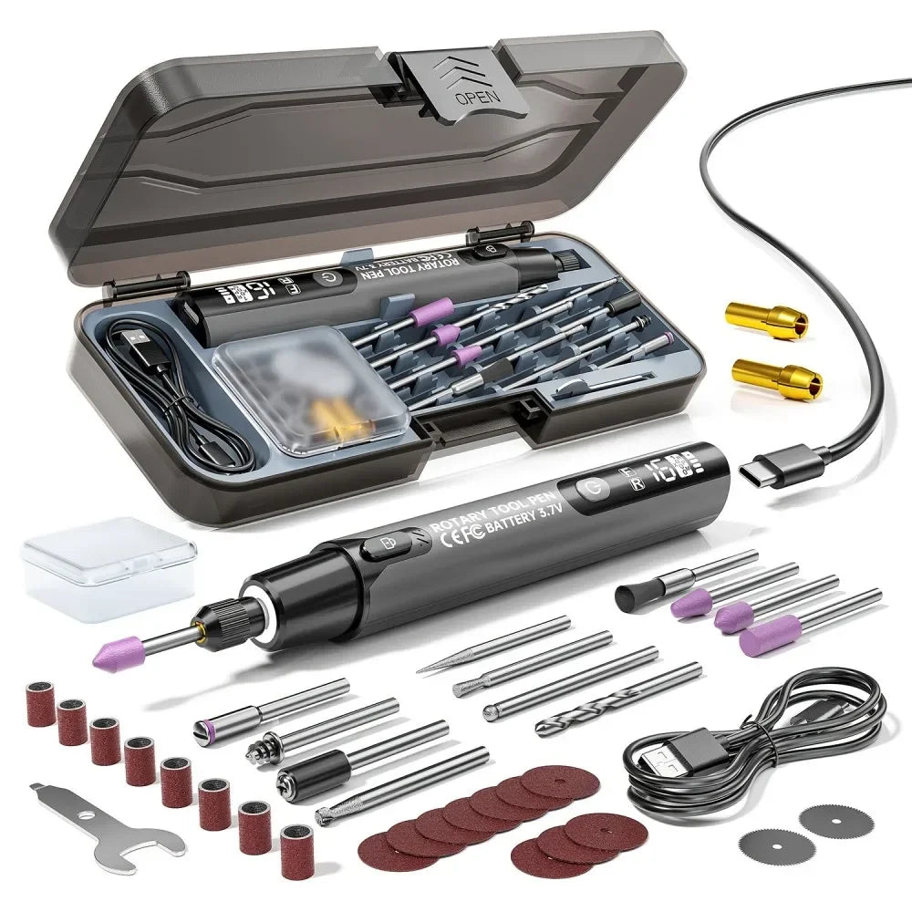 Cordless Rotary Tool Kit with 6 Speeds Rechargeable Polishing Pen Low Sound Round Sanding Disk for Home DIY Crafts/Carving/Polis