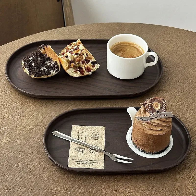 Walnut Wood Grain Oval Serving Tray | Multi-Purpose Kitchen & Home Tray
