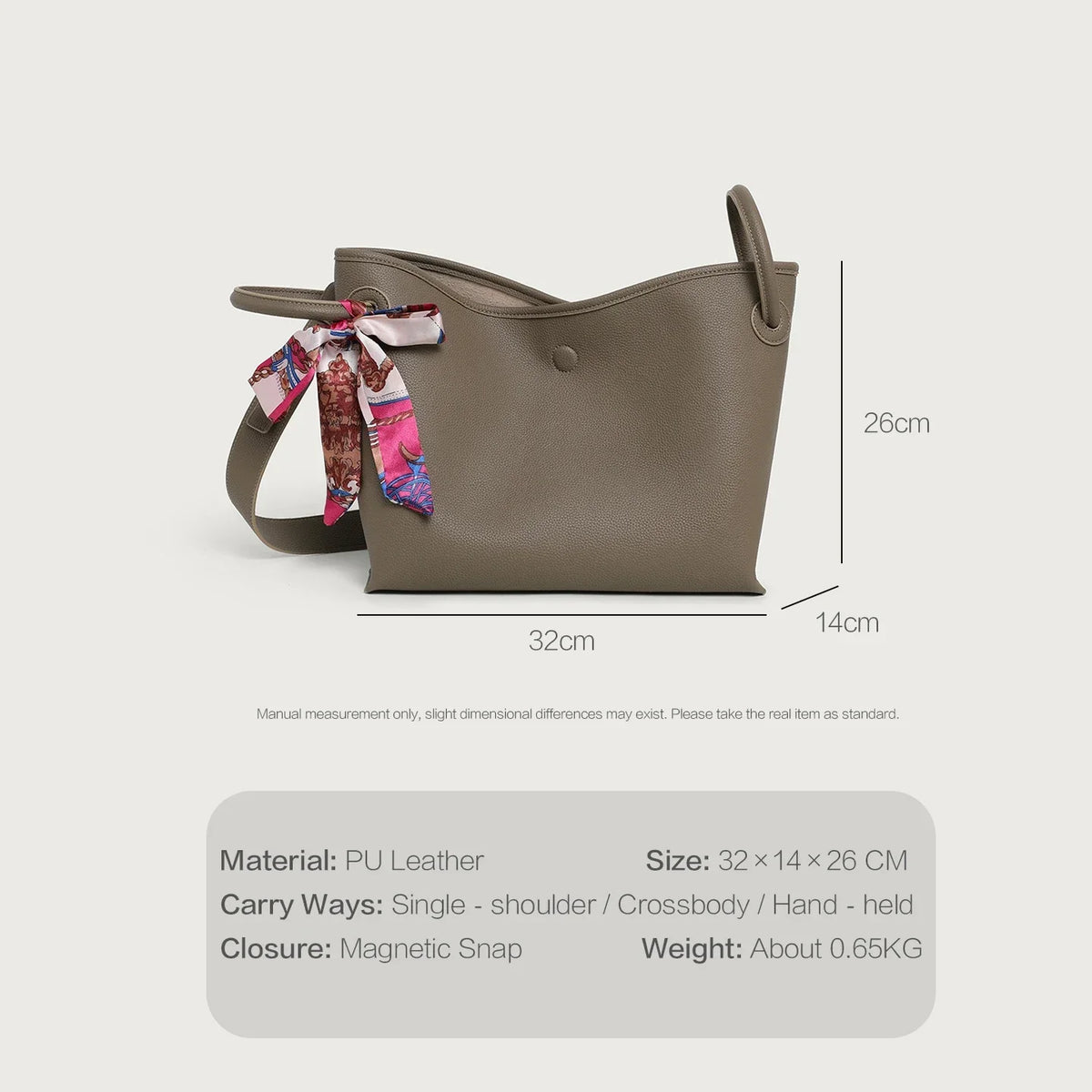 Faux Leather Shoulder Tote Bag - 2 in 1 with Detachable Pouch