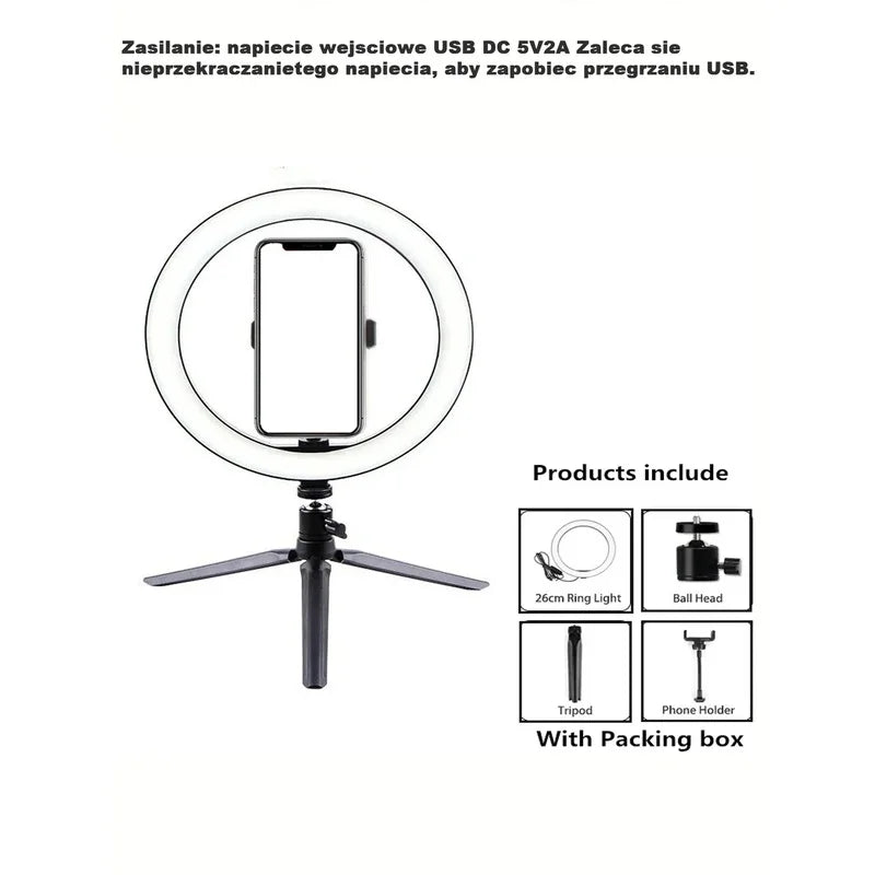 26 cm Ring Light with Tripod for Photography and Video