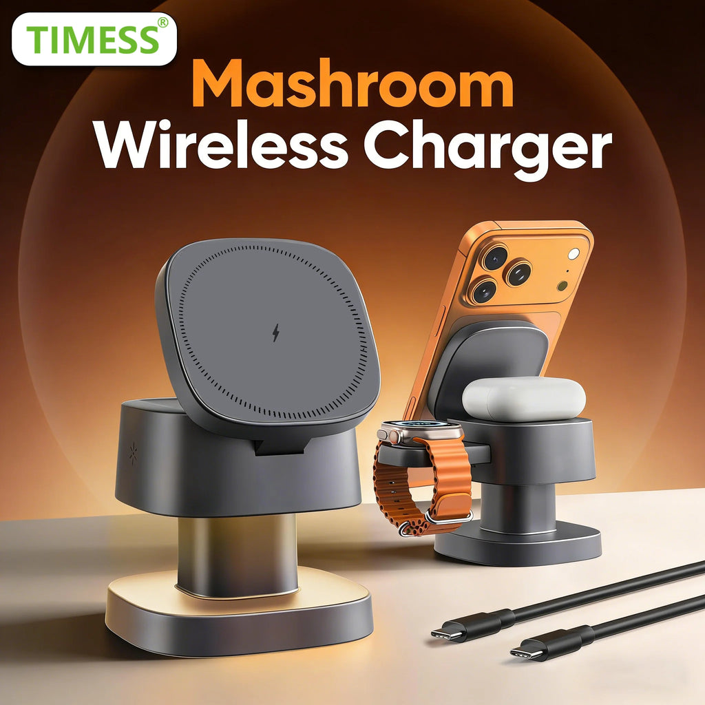 TIMESS Mushroom 3-in-1 Wireless Charger with Night Light