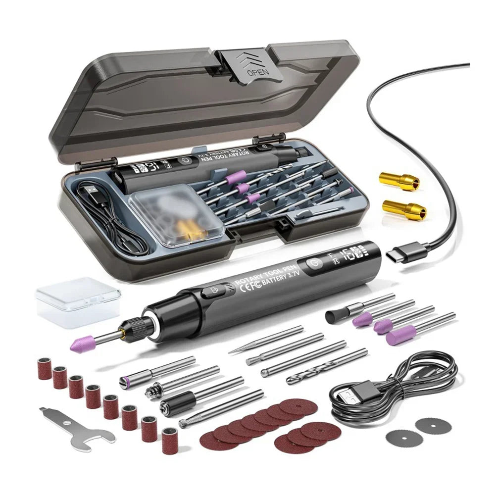 Cordless Rotary Tool Kit with 6 Speeds Rechargeable Polishing Pen Low Sound Round Sanding Disk for Home DIY Crafts/Carving/Polis