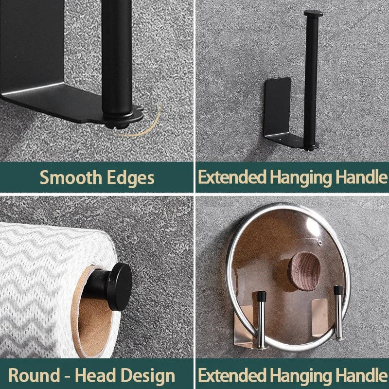 Kitchen Towel Holder & Storage Rack, Black or Silver