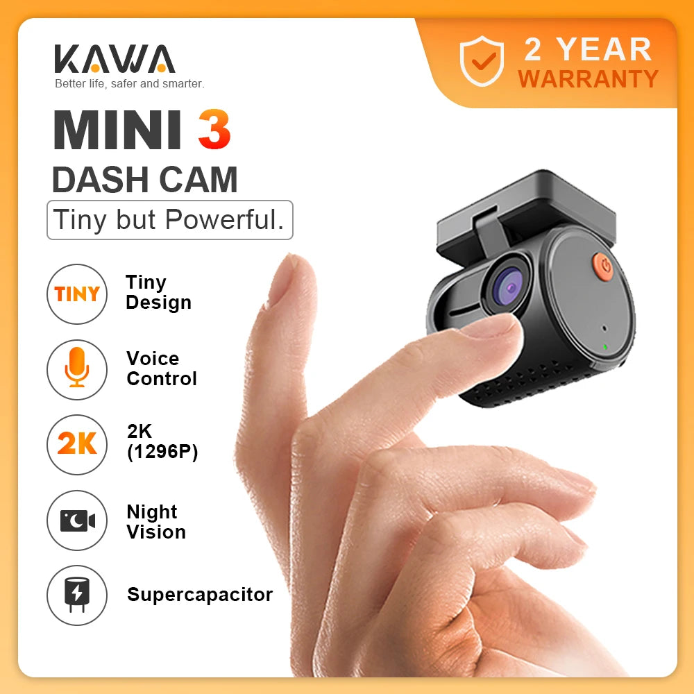 KAWA MINI 3 1296p Mini Dash Cam with Wi-Fi & Supercapacitor