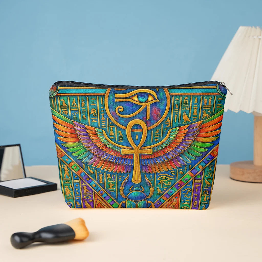 Egyptian Eye of Horus Makeup Bag | Large Zip Cosmetic Pouch – Novelty Gift for Women