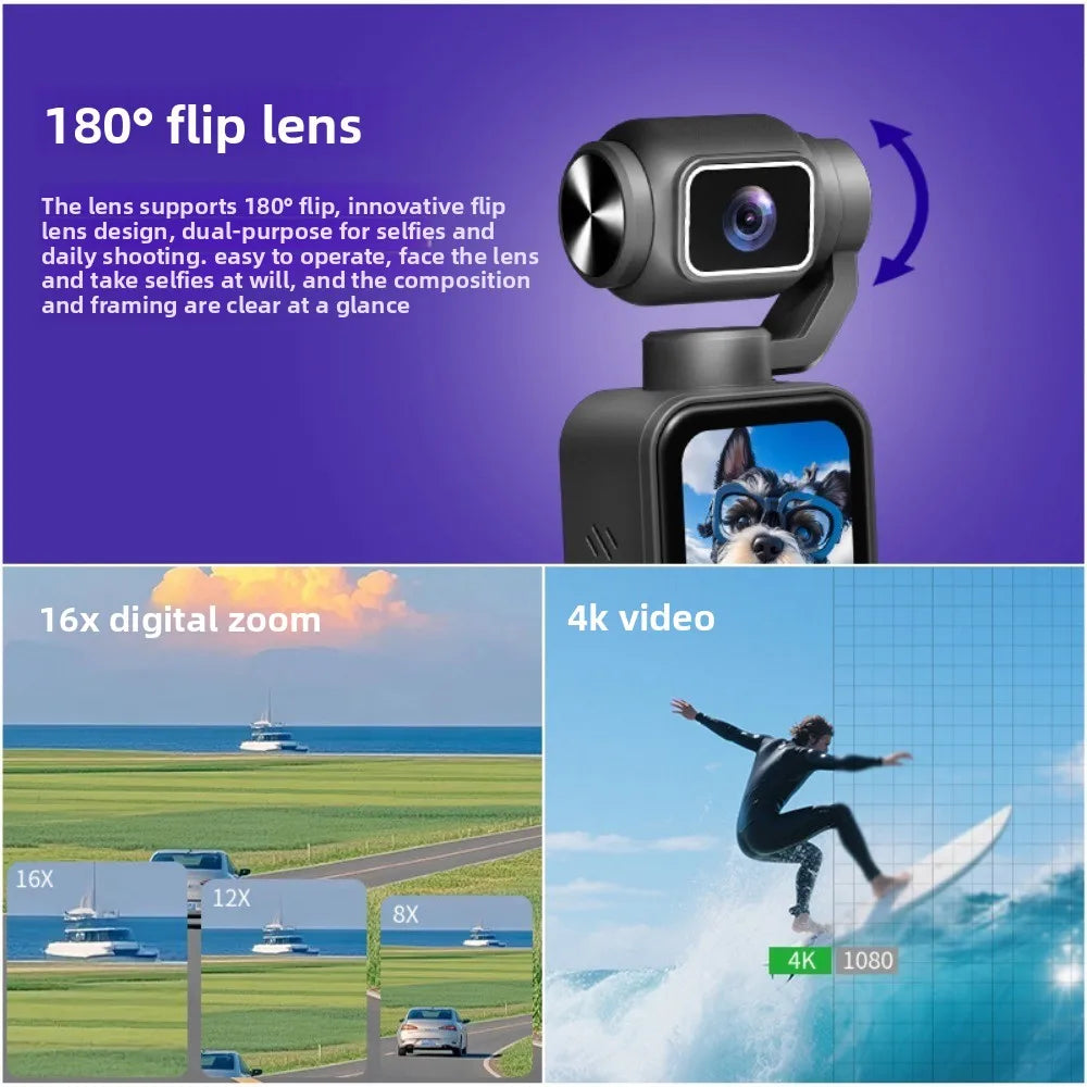 4K Vlogging Camera with 180° Flip, 16x Digital Zoom and 1.69-inch Screen