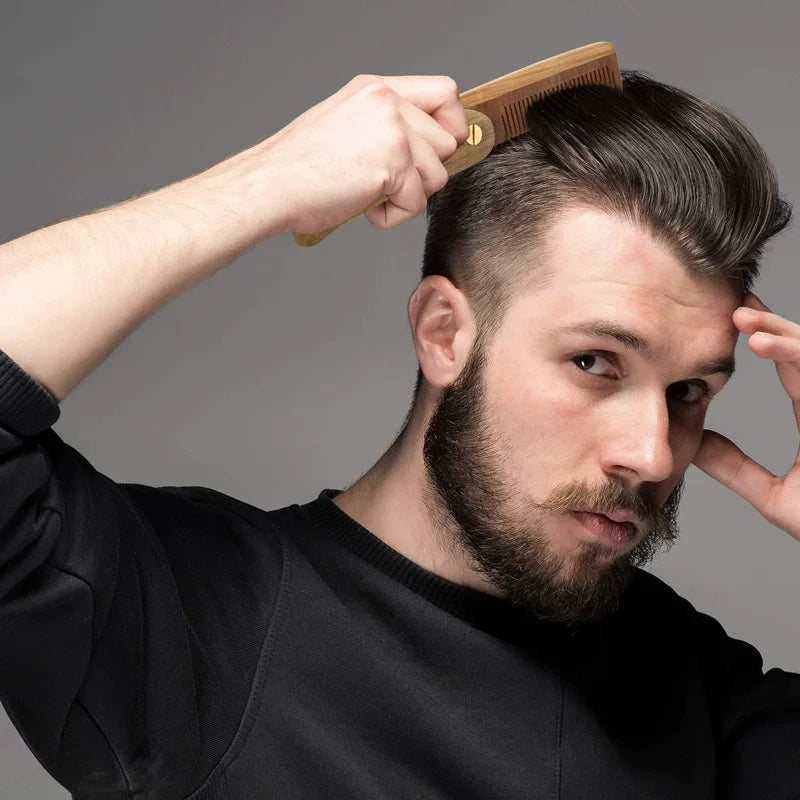 Foldable Sandalwood Beard & Hair Comb — Portable Wooden Grooming Comb for Men
