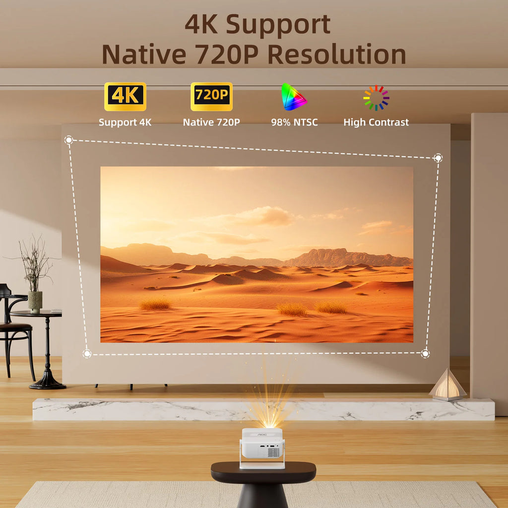 AOC HA109-PRO Portable Projector Native 720P 200 ANSI Wi-Fi 6 BT5.0 360° Stand Auto Keystone 4K Decode Mini Beamer Home Cinema