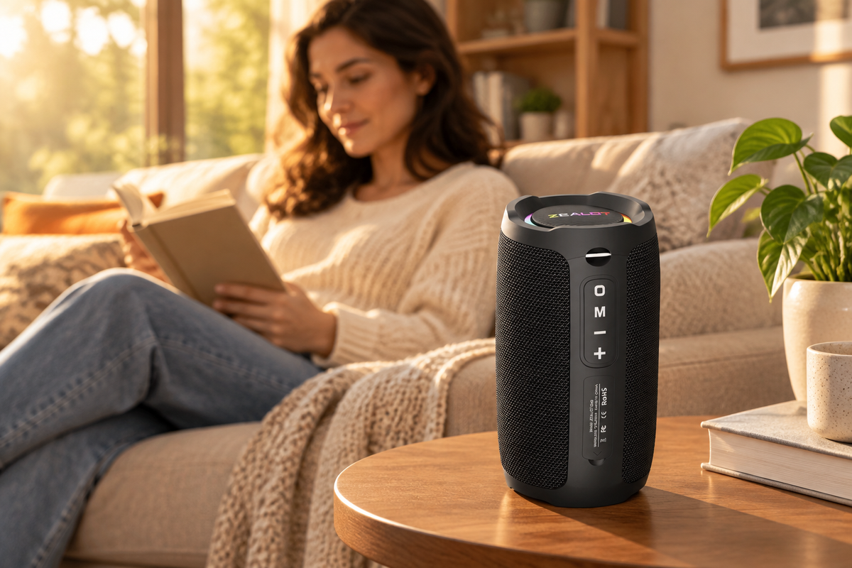 Zealot S49 speaker in a living room